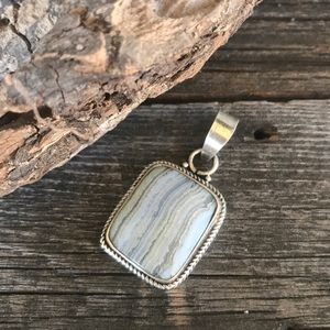 Natural Blue Lace Agate Stone Pendant